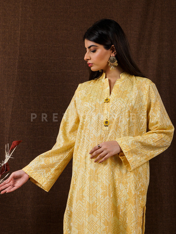 Yellow Handwoven Long Kurta - 54667