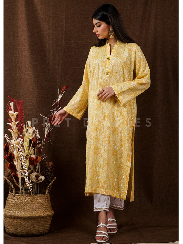 Yellow Handwoven Long Kurta - 54667