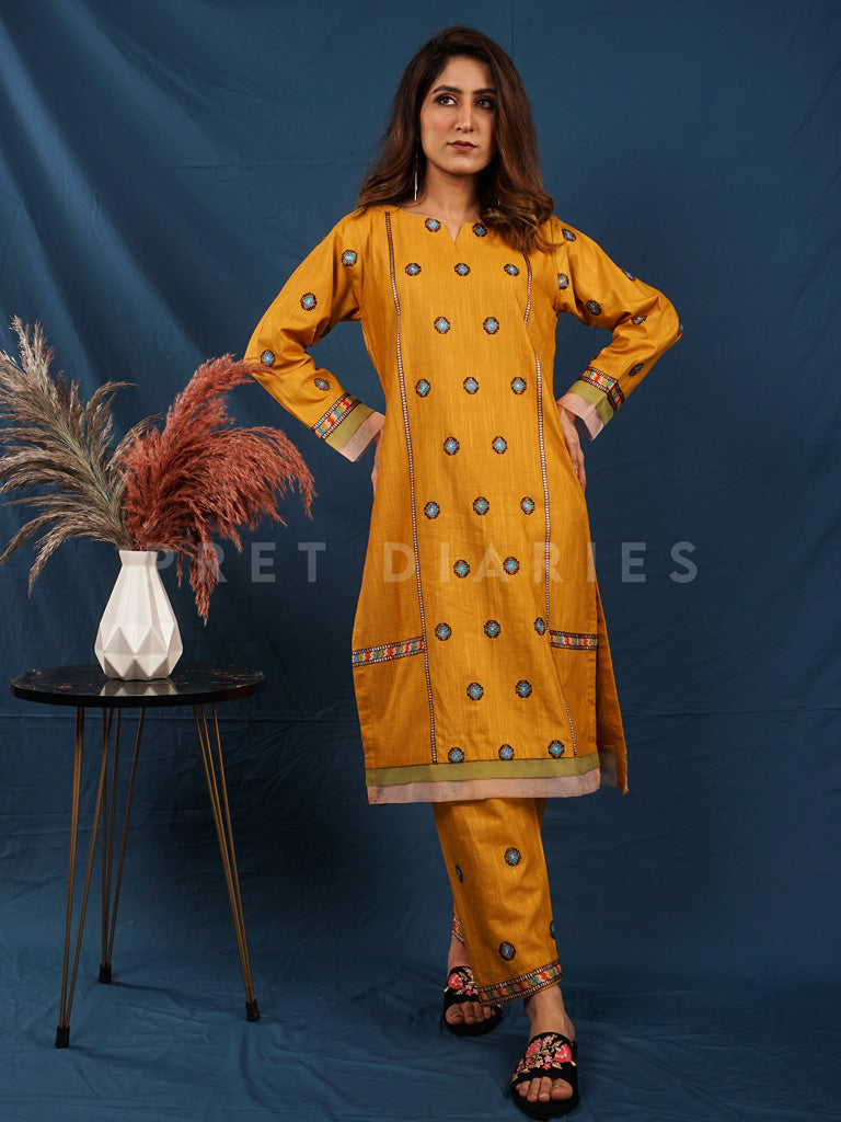 Yellow Khaddar 2 pc - 54489