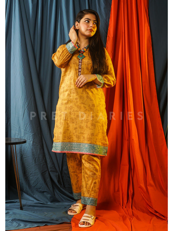 Yellow Lawn Printed 2 pc - 54619